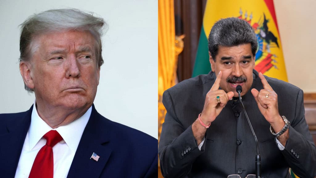 Montagem com fotos de Donald Trump e Nicolás Maduro