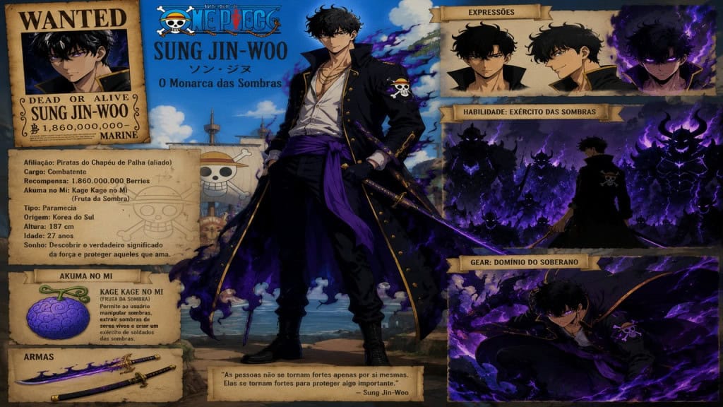 Como seria o Sung Jinwoo, de Solo Leveling, se ele fizesse parte do mundo de One Piece? Como seria o Sung Jinwoo, de Solo Leveling, se ele fizesse parte do mundo de One Piece?