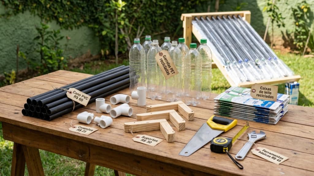 Aquecedor solar caseiro feito com garrafa PET e cano preto elimina o chuveiro elétrico e custa menos de R$ 200 Aquecedor solar caseiro feito com garrafa PET e cano preto elimina o chuveiro elétrico e custa menos de R$ 200