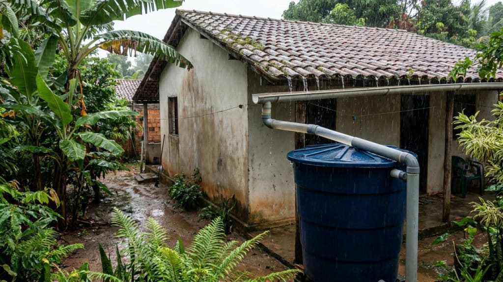 Sistema simples com canos PVC reaproveita água da chuva para lavar quintal, calçada e banheiro Sistema simples com canos PVC reaproveita água da chuva para lavar quintal, calçada e banheiro
