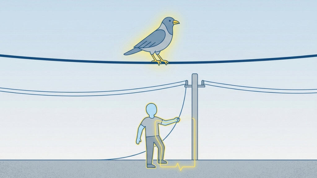 Por que humanos levam choque e pássaros não?
