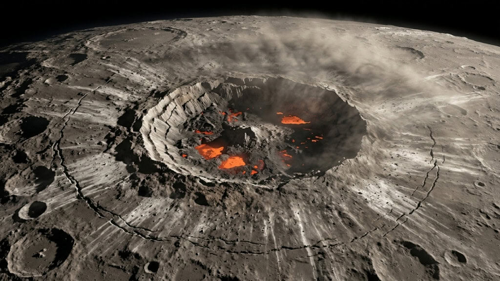 Um asteroide com 260 km de diâmetro colidiu com a Lua a uma velocidade de 13 quilômetros por segundo: pesquisadores acreditam que esse impacto deu origem à bacia Polo Sul-Aitken Um asteroide com 260 km de diâmetro colidiu com a Lua a uma velocidade de 13 quilômetros por segundo: pesquisadores acreditam que esse impacto deu origem à bacia Polo Sul-Aitken