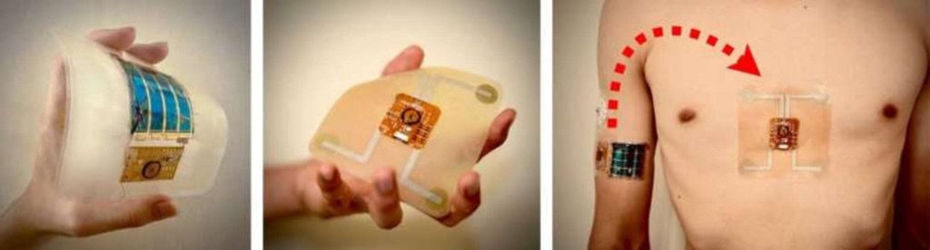 Sensor ultrafino sem bateria monitora coração com energia transmitida pelo corpo Sensor ultrafino sem bateria monitora coração com energia transmitida pelo corpo