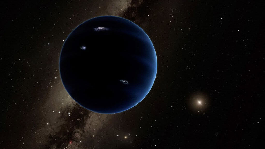 Ilustração do Planeta X, também conhecido como Planeta Nove, no espaço