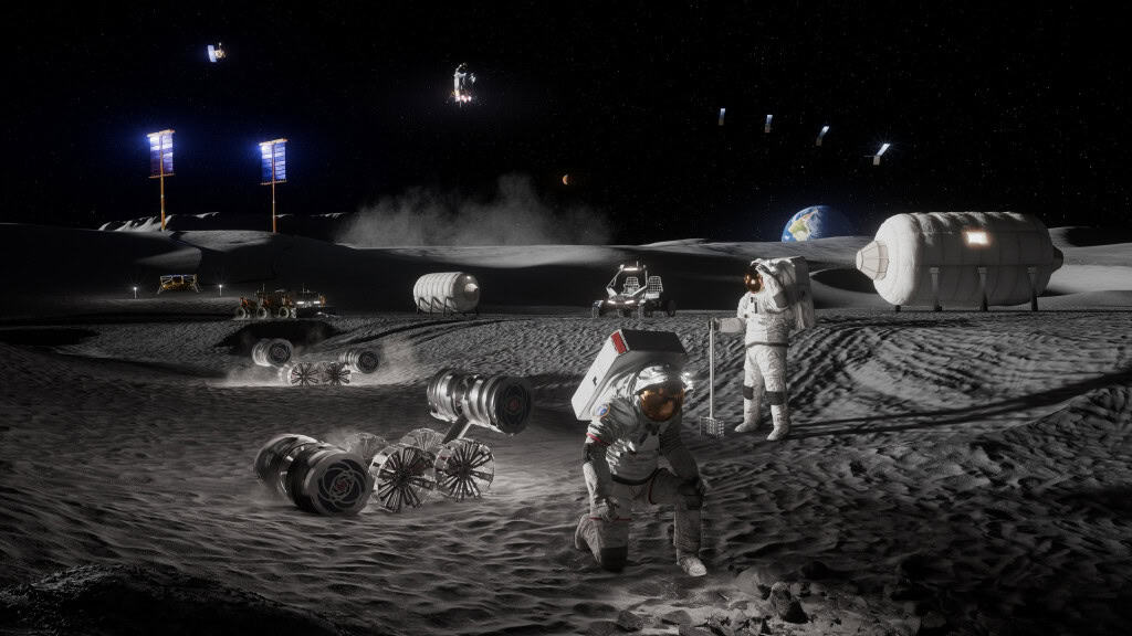 Construção artística de uma base lunar