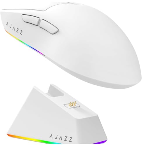 Mouse Gamer Ajazz AJ139 V2 MC Tri-Mode Sem Fio com Base Magnética de Carregamento RGB Branco
