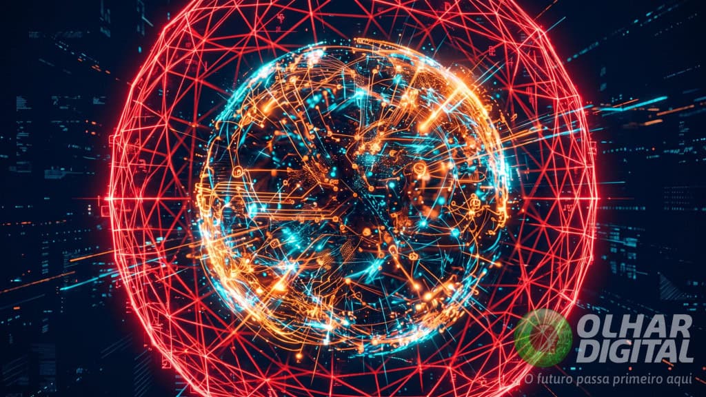 Ilustração conceitual de camadas de rede com modelos de inteligência artificial
