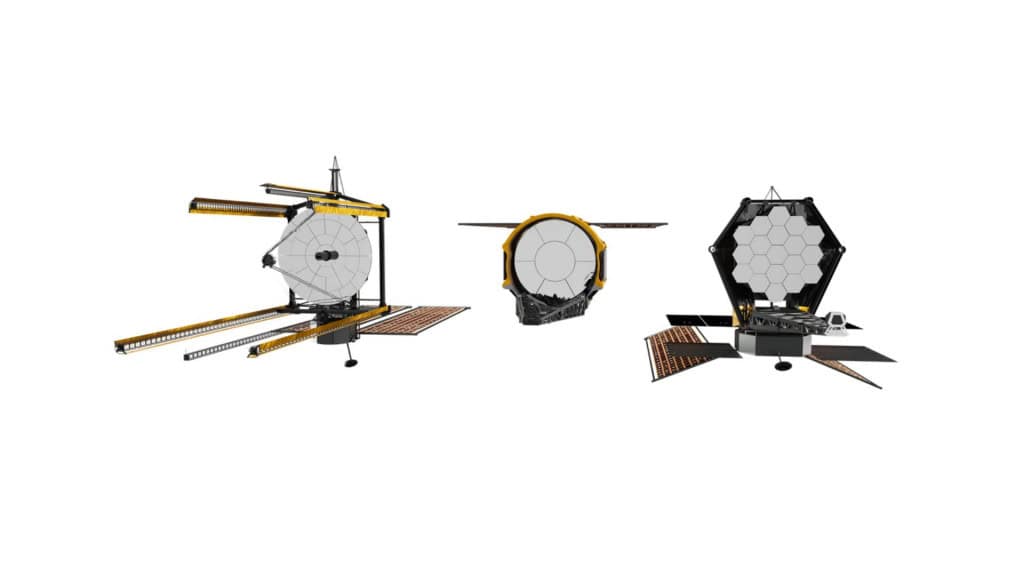 Montagem com partes do Habitable Worlds Observatory