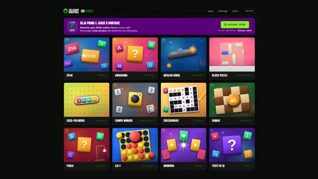 Página de jogos do Olhar Digital