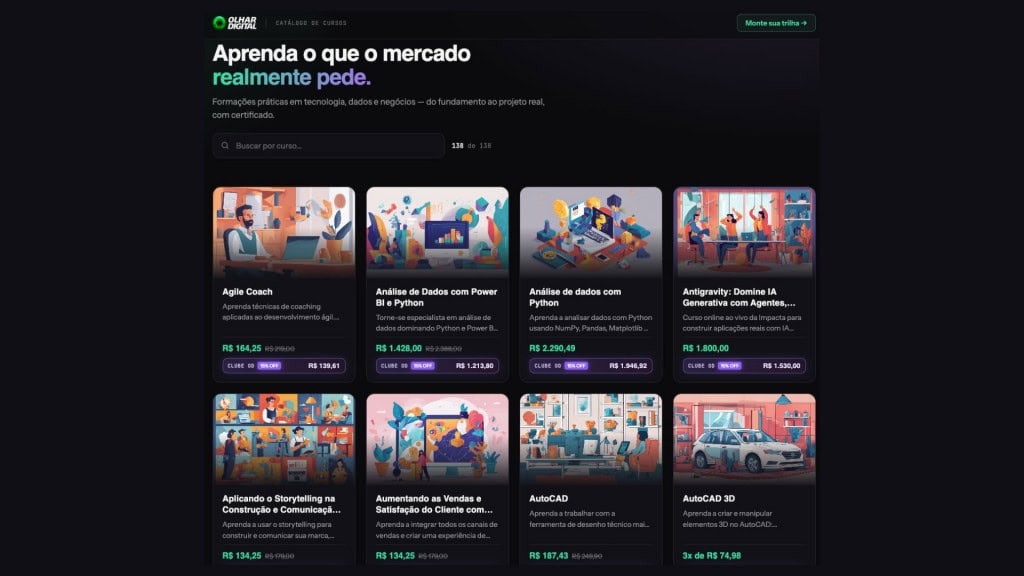 Captura de tela de plataforma de cursos do Olhar Digital