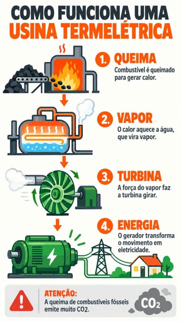 Infográfico sobre como usinas termelétricas funcionam